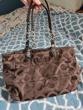 Coach Brown Signature Logo Medium Purse Bag